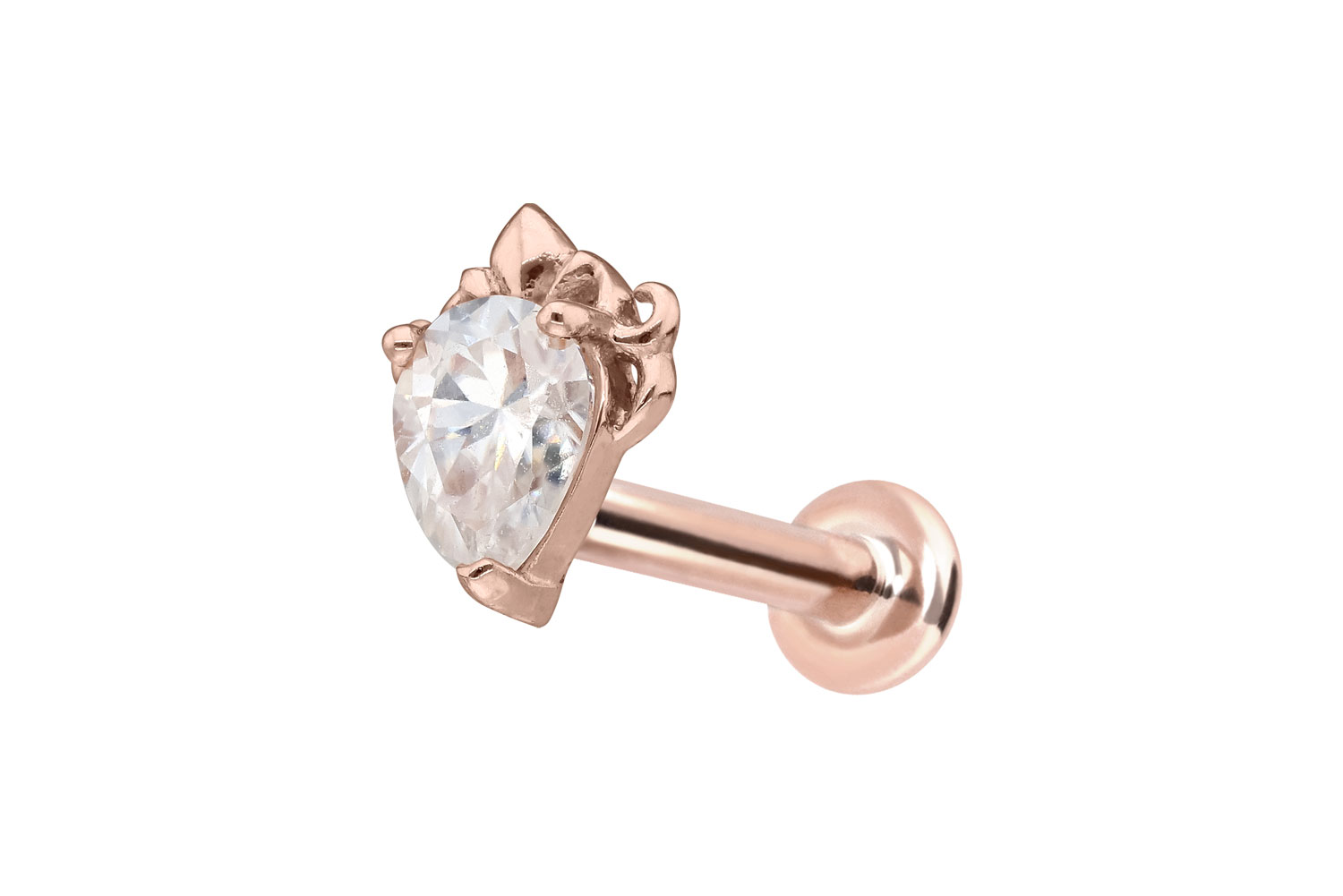 14 Karat Gold Labret Piercing mit Innengewinde MOISSANIT-TROPFEN